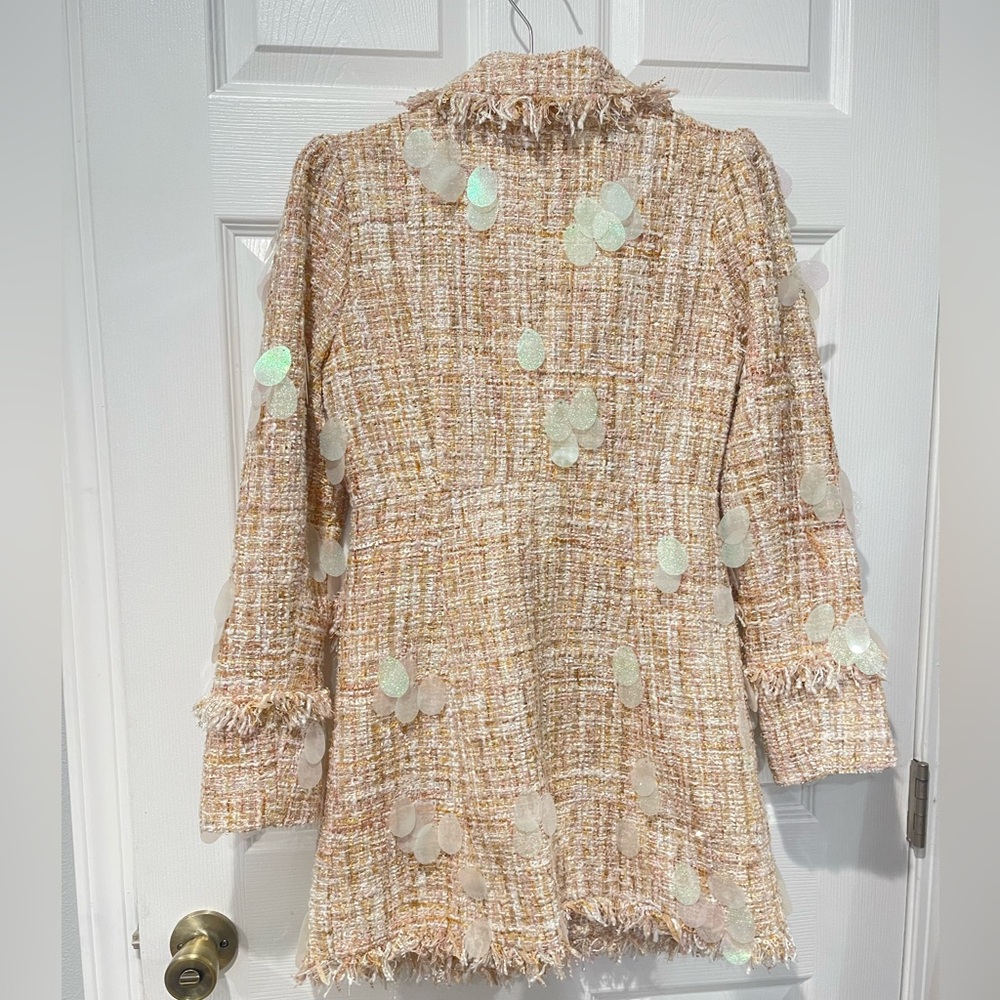 June Eleven Tweed Blazer Dress with Fringe Details - Picture 7 of 11